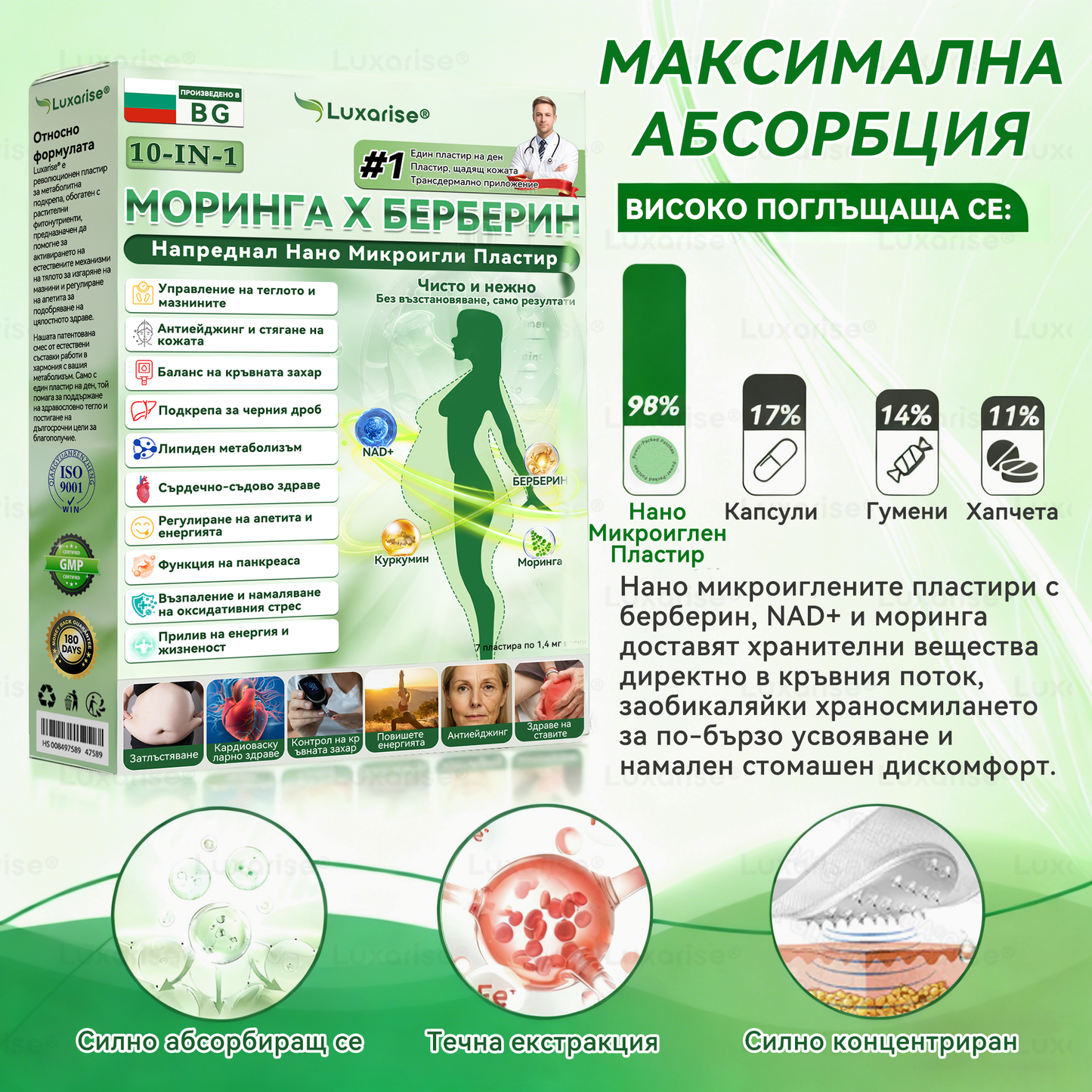 Официален магазин | 🧑‍⚕️𝗟𝘂𝘅𝗮𝗿𝗶𝘀𝗲® МОРИНГА Х БЕРБЕРИН 10-IN-1 Напреднал Нано Микроигли Пластир (Веднъж дневно, видими резултати след 7 дни) ✅ Подходящ при: затлъстяване, диабет, сънна апнея и проблеми със ставите 🍀